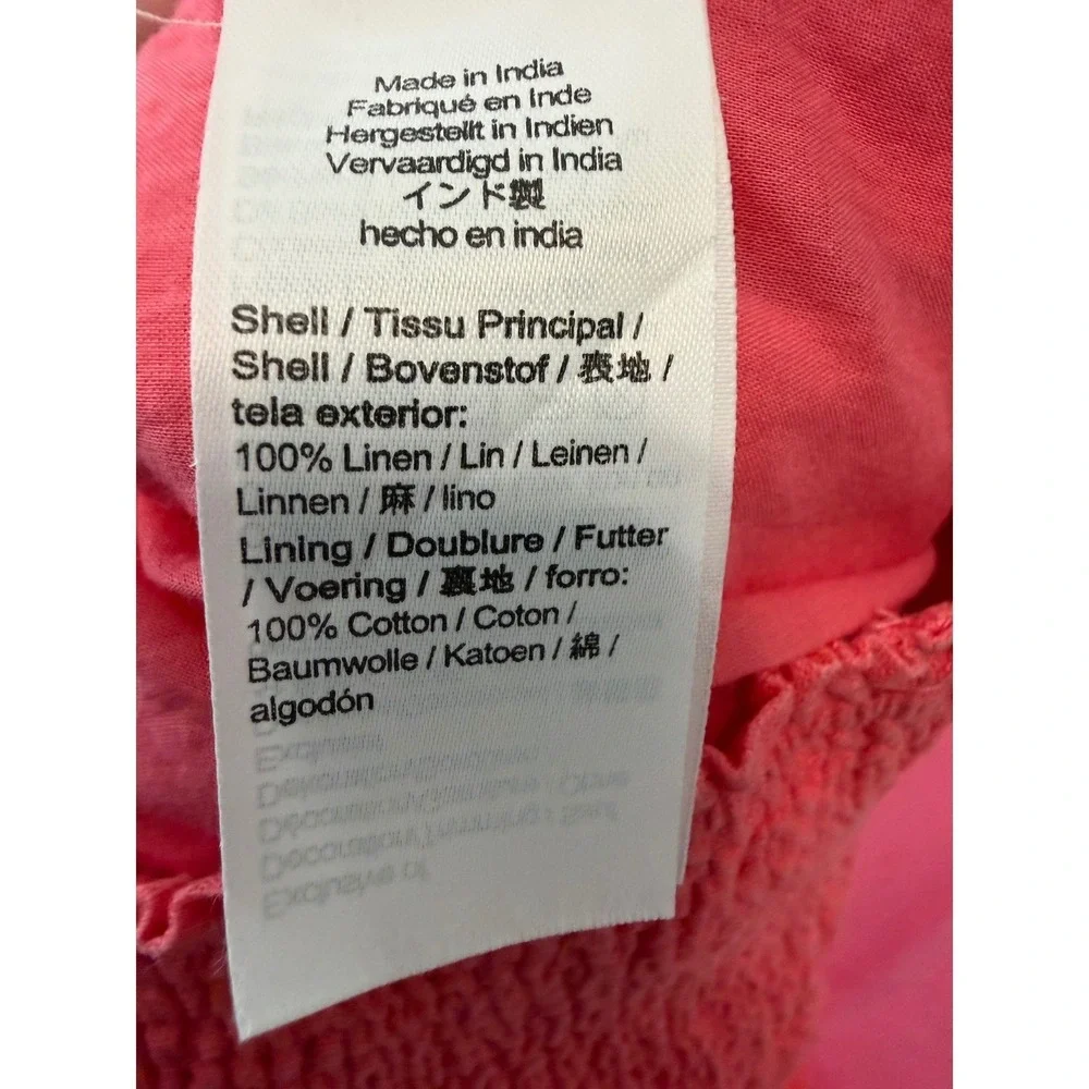 J Crew‎ Smocked Waist 100% Linen Mini Skirt Coral Pink XS Summer Beach Vacation